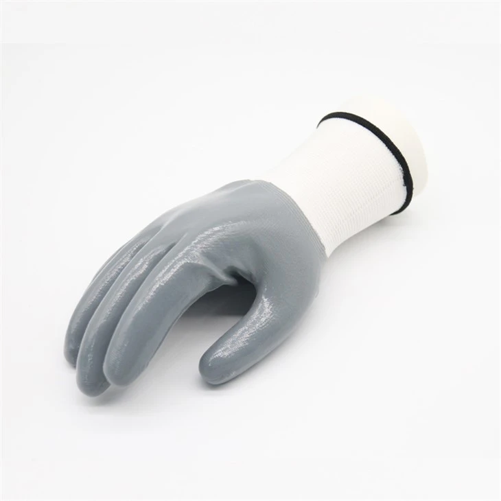 13G White Polyester Liner With Grey Nitrile Full Coated Finished Gloves